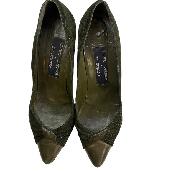 STUART WEITZMAN Heels Size 7 Green Felt Mr Seymour Kitten Career Office s-20 - Picture 2 of 10